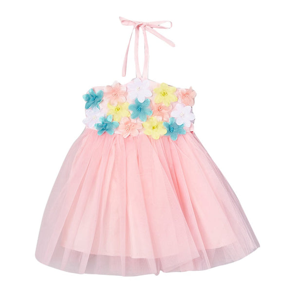 Girls Pink Halter Floral Applique Flower Girl Dress 12M-7 - SophiasStyle.com